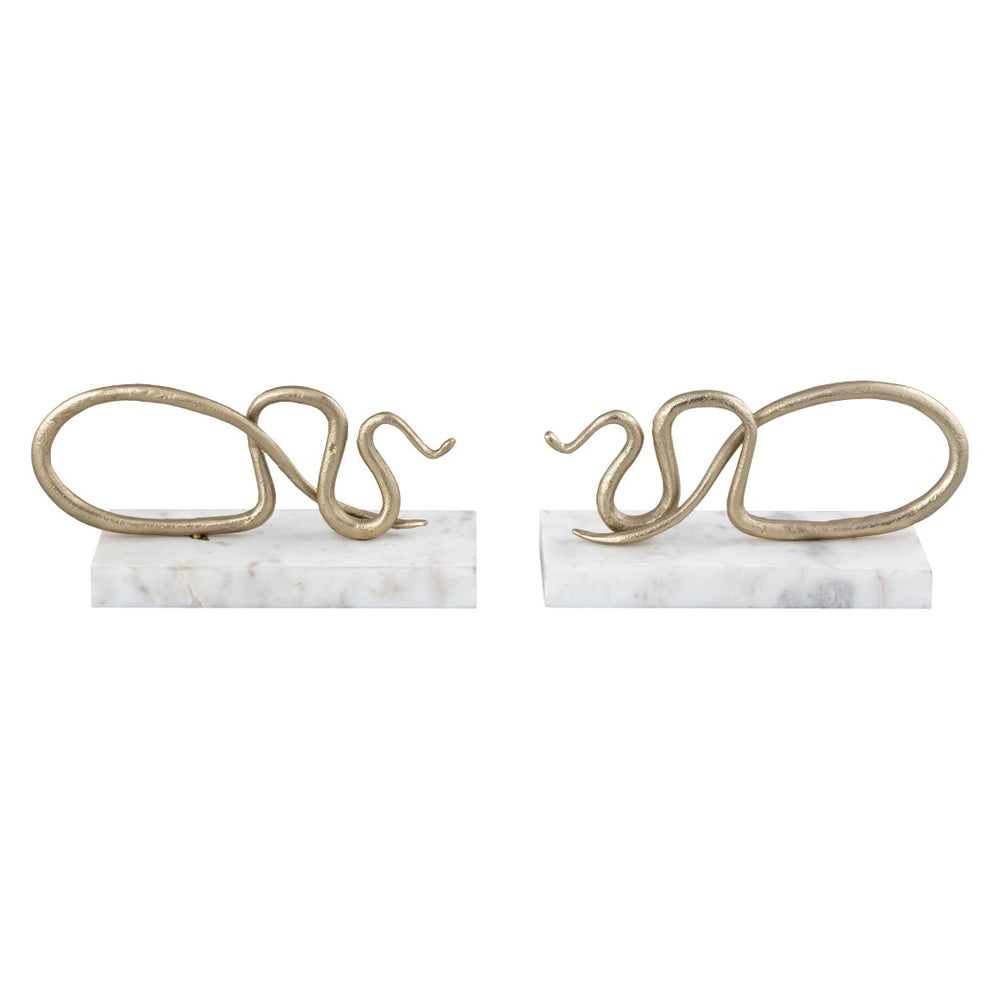 Atlas Snake Bookend Set of 2 - Polished Brass Sculptures on White Marble for Stylish Home Decor & Gifts AC11596-01S