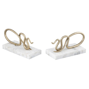 Atlas Snake Bookend Set of 2 - Polished Brass Sculptures on White Marble for Stylish Home Decor & Gifts AC11596-01S