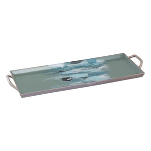 Atlas Spindrift Tray Set of 2 - Coastal Seafoam Green Enamel Trays with Silver Handles for Stylish Serving AC11604-01S