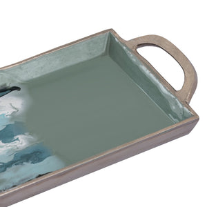 Atlas Spindrift Tray Set of 2 - Coastal Seafoam Green Enamel Trays with Silver Handles for Stylish Serving AC11604-01S