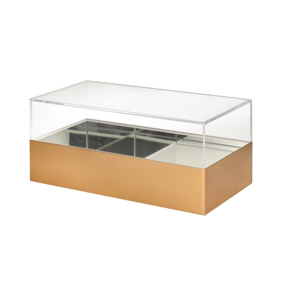 Atlas Split Decorative Box - Modern Acrylic and Brass Accent with Mirrored Interior for Stylish Storage Rectangle AC11606-01
