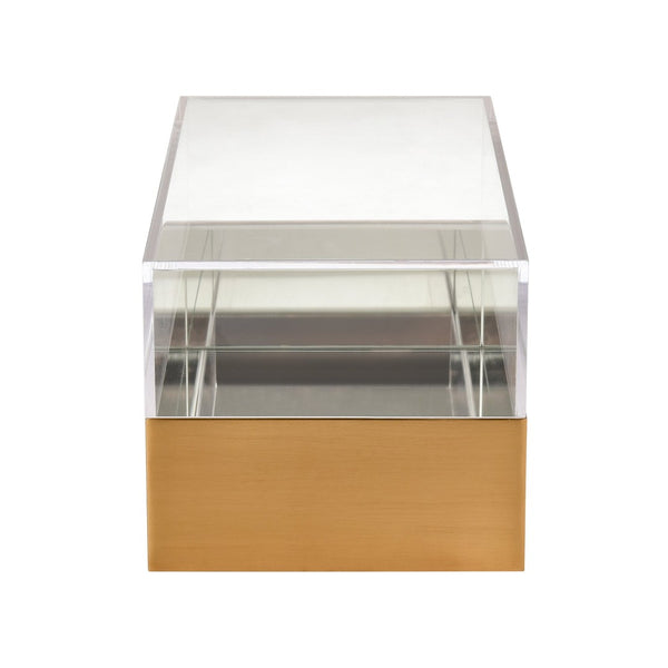 Atlas Split Decorative Box - Modern Acrylic and Brass Accent with Mirrored Interior for Stylish Storage Rectangle AC11606-01
