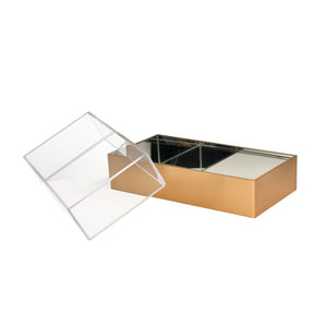 Atlas Split Decorative Box - Modern Acrylic and Brass Accent with Mirrored Interior for Stylish Storage Rectangle AC11606-01
