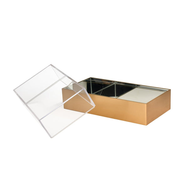 Atlas Split Decorative Box - Modern Acrylic and Brass Accent with Mirrored Interior for Stylish Storage Rectangle AC11606-01