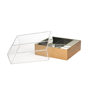 Atlas Split Decorative Box - Modern Acrylic and Brass Accent with Mirrored Interior for Stylish Storage Square AC11607-01