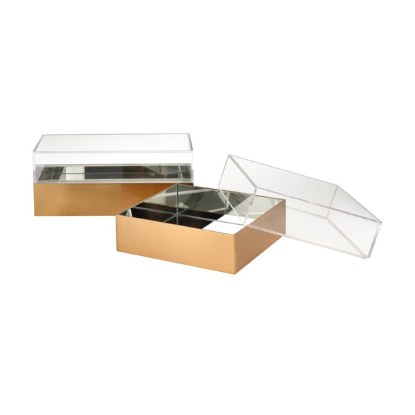 Atlas Split Decorative Box - Modern Acrylic and Brass Accent with Mirrored Interior for Stylish Storage Square AC11607-01