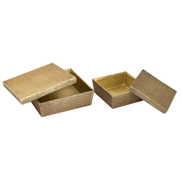 Atlas Square Linen Texture Box - Antique Brass Elegance for Stylish Storage and Home Decor Solutions Small Brass AC11610-01