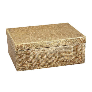 Atlas Square Linen Texture Box - Antique Brass Elegance for Stylish Storage and Home Decor Solutions Large Brass AC11610-02