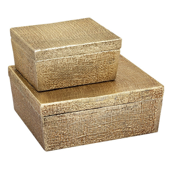 Atlas Square Linen Texture Box - Antique Brass Elegance for Stylish Storage and Home Decor Solutions Large Brass AC11610-02