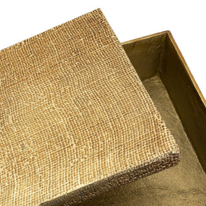 Atlas Square Linen Texture Box - Antique Brass Elegance for Stylish Storage and Home Decor Solutions Large Brass AC11610-02