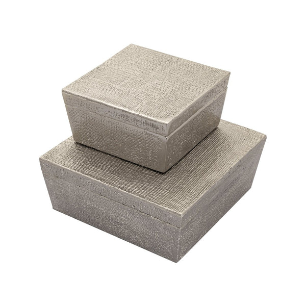 Atlas Square Linen Texture Box - Elegant Antique Nickel Finish for Stylish Storage & Home Decor Accent Large Nickel AC11610-04