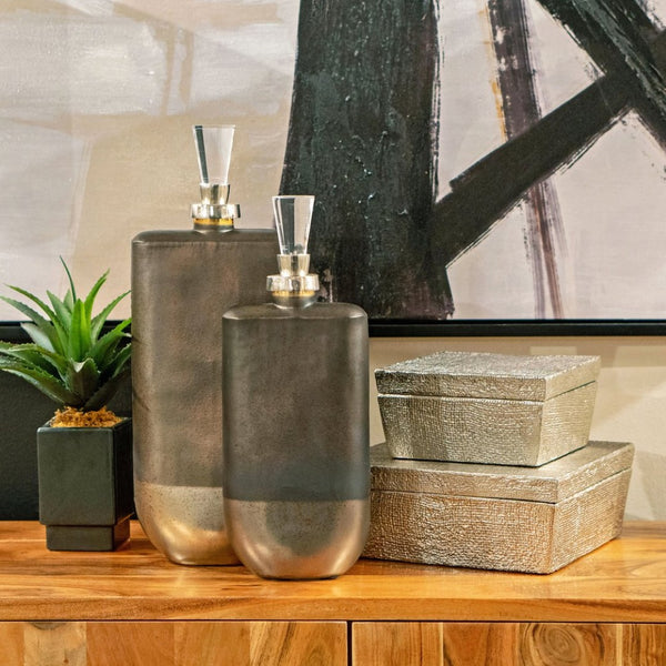 Atlas Square Linen Texture Box - Elegant Antique Nickel Finish for Stylish Storage & Home Decor Accent Large Nickel AC11610-04
