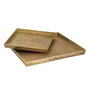 Atlas Square Nesting Trays Set of 2 - Elegant Antique Brass Finish with Textured Linen Design for Decor AC11611-01S