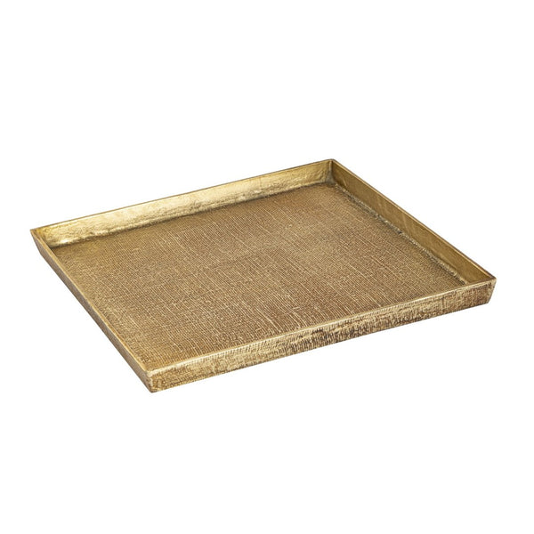 Atlas Square Nesting Trays Set of 2 - Elegant Antique Brass Finish with Textured Linen Design for Decor AC11611-01S