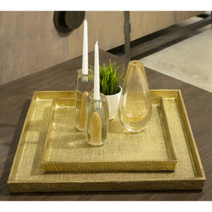 Atlas Square Nesting Trays Set of 2 - Elegant Antique Brass Finish with Textured Linen Design for Decor AC11611-01S