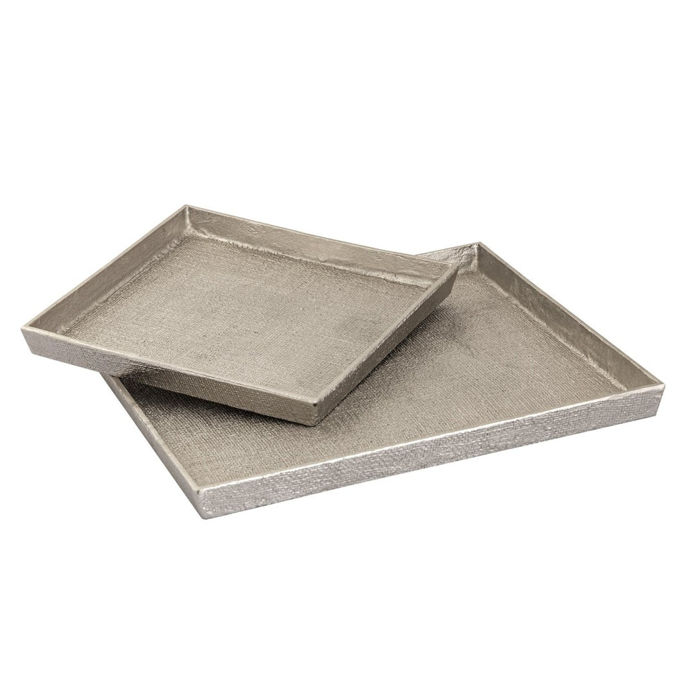 Atlas Square Linen Texture Tray Set of 2 - Elegant Antique Nickel Nesting Trays for Home Décor & Organization AC11611-02S