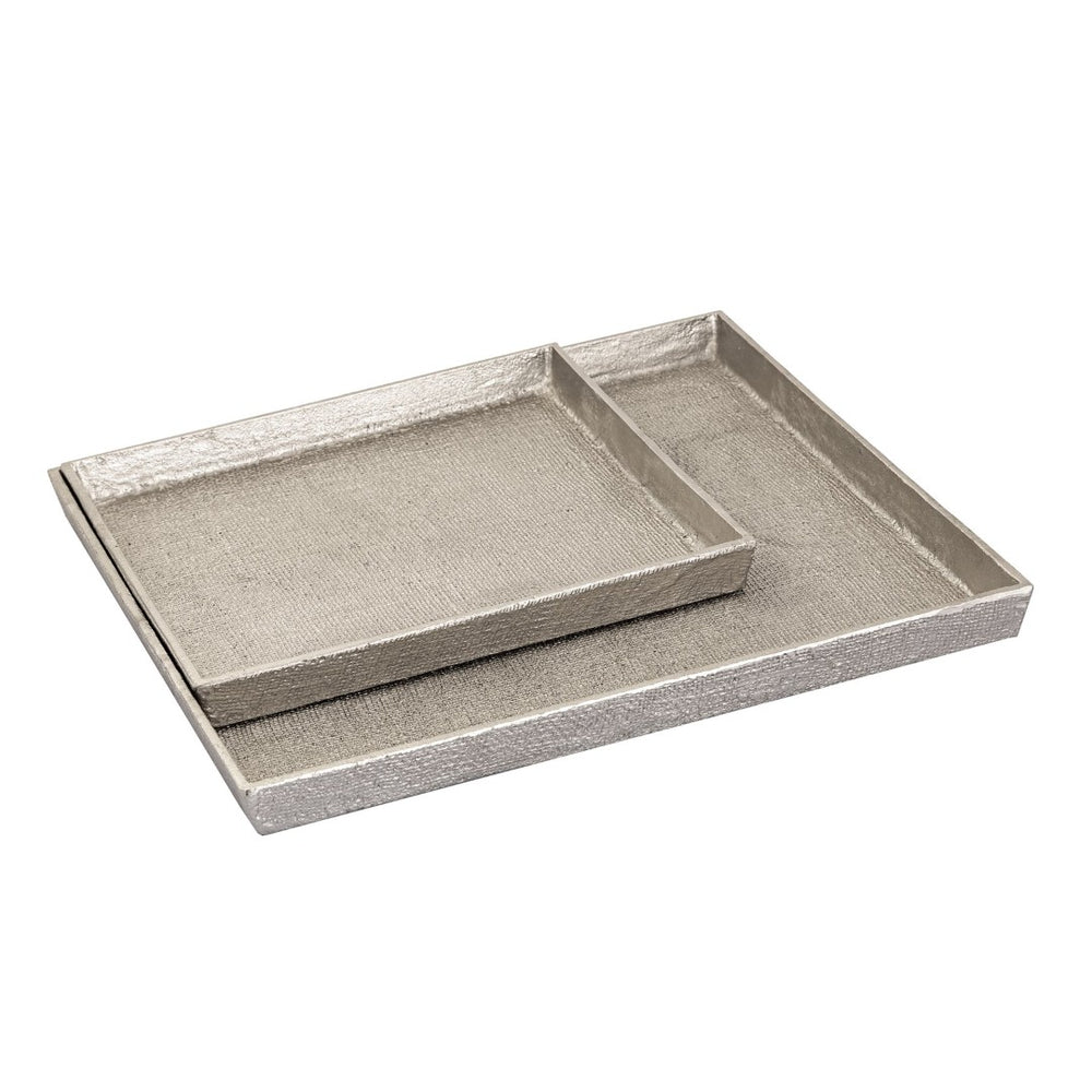 Atlas Square Linen Texture Tray Set of 2 - Elegant Antique Nickel Nesting Trays for Home Décor & Organization AC11611-02S