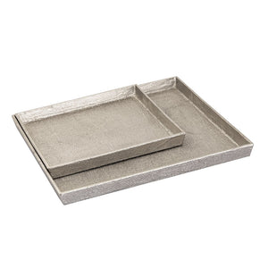 Atlas Square Linen Texture Tray Set of 2 - Elegant Antique Nickel Nesting Trays for Home Décor & Organization AC11611-02S