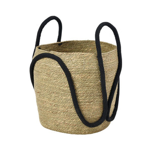 Atlas Steele Baskets Set of 2 - Handwoven Seagrass Storage with Black Cotton Handles for Home Decor AC11616-01S
