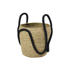 Atlas Steele Baskets Set of 2 - Handwoven Seagrass Storage with Black Cotton Handles for Home Decor AC11616-01S