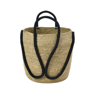 Atlas Steele Baskets Set of 2 - Handwoven Seagrass Storage with Black Cotton Handles for Home Decor AC11616-01S