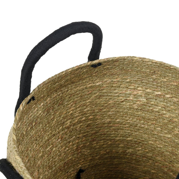 Atlas Steele Baskets Set of 2 - Handwoven Seagrass Storage with Black Cotton Handles for Home Decor AC11616-01S