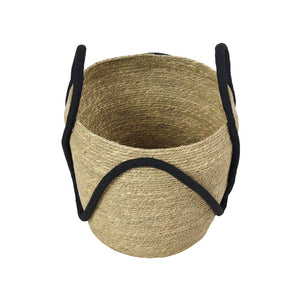 Atlas Steele Baskets Set of 2 - Handwoven Seagrass Storage with Black Cotton Handles for Home Decor AC11616-01S