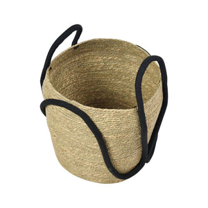 Atlas Steele Baskets Set of 2 - Handwoven Seagrass Storage with Black Cotton Handles for Home Decor AC11616-01S