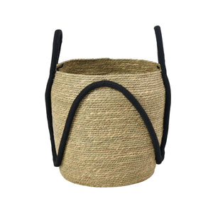 Atlas Steele Baskets Set of 2 - Handwoven Seagrass Storage with Black Cotton Handles for Home Decor AC11616-01S