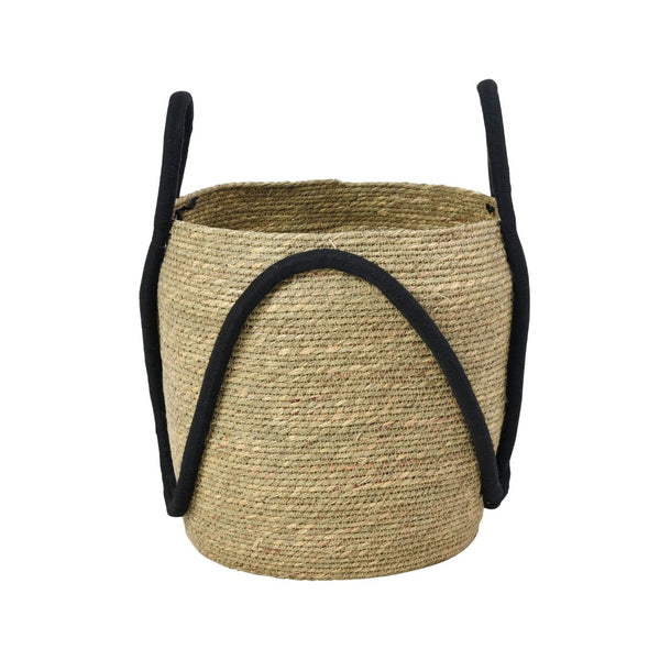 Atlas Steele Baskets Set of 2 - Handwoven Seagrass Storage with Black Cotton Handles for Home Decor AC11616-01S