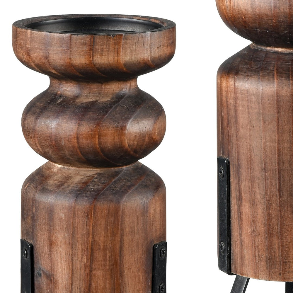 Atlas Stilton Candleholder Set of 3 - Sculptural Pillar Holders with Wood & Metal for Stylish Displays AC11617-01S