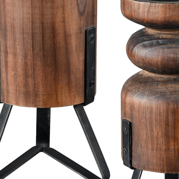 Atlas Stilton Candleholder Set of 3 - Sculptural Pillar Holders with Wood & Metal for Stylish Displays AC11617-01S