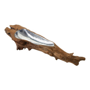 Atlas Teak Root Bowl - Organic Elegance with Hammered Aluminum Insert for Stunning Home Décor Accent Large AC11630-01