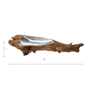 Atlas Teak Root Bowl - Organic Elegance with Hammered Aluminum Insert for Stunning Home Décor Accent Large AC11630-01
