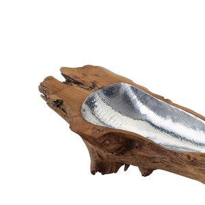 Atlas Teak Root Bowl - Organic Elegance with Hammered Aluminum Insert for Stunning Home Décor Accent Large AC11630-01