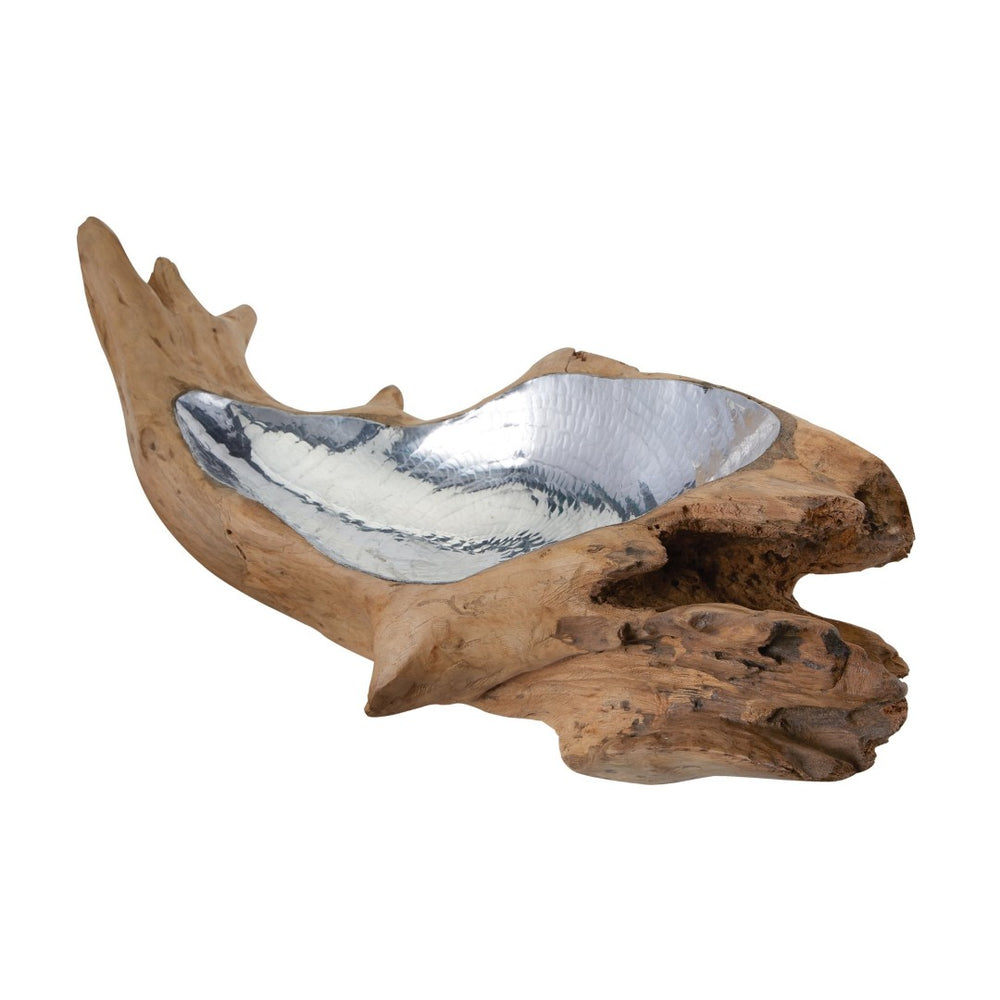 Atlas Teak Root Bowl - Organic Elegance with Hammered Aluminum Insert for Stunning Home Décor Accent Medium AC11631-01