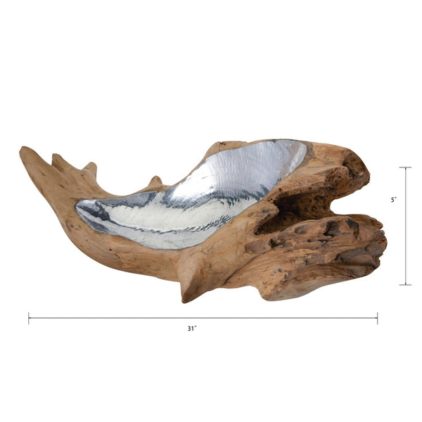Atlas Teak Root Bowl - Organic Elegance with Hammered Aluminum Insert for Stunning Home Décor Accent Medium AC11631-01