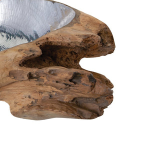 Atlas Teak Root Bowl - Organic Elegance with Hammered Aluminum Insert for Stunning Home Décor Accent Medium AC11631-01