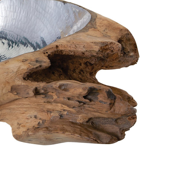 Atlas Teak Root Bowl - Organic Elegance with Hammered Aluminum Insert for Stunning Home Décor Accent Medium AC11631-01
