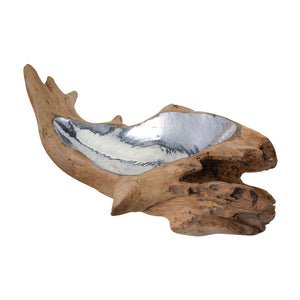 Atlas Teak Root Bowl - Organic Elegance with Hammered Aluminum Insert for Stunning Home Décor Accent Medium AC11631-01