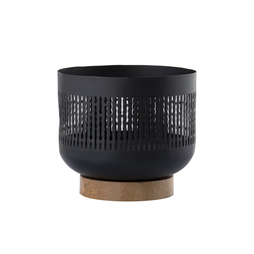 Atlas Terrell Hurricane - Striking Matte Black Decorative Accessory with Natural Wood Base for Elegance Small Matte Black AC11636-01