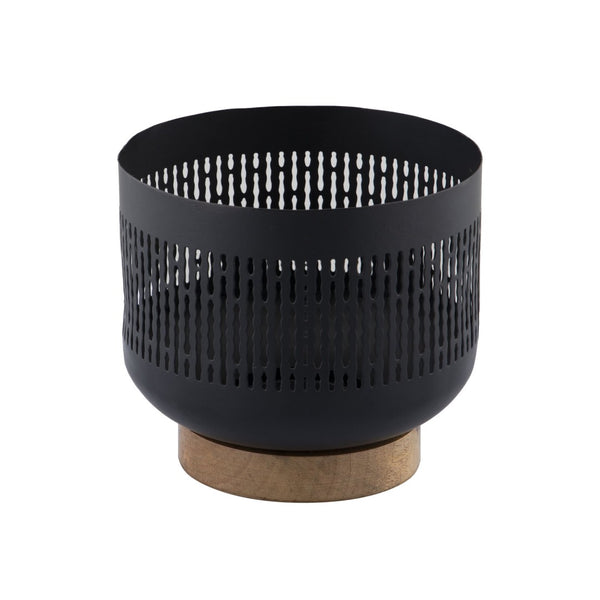 Atlas Terrell Hurricane - Striking Matte Black Decorative Accessory with Natural Wood Base for Elegance Small Matte Black AC11636-01