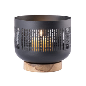 Atlas Terrell Hurricane - Striking Matte Black Decorative Accessory with Natural Wood Base for Elegance Small Matte Black AC11636-01