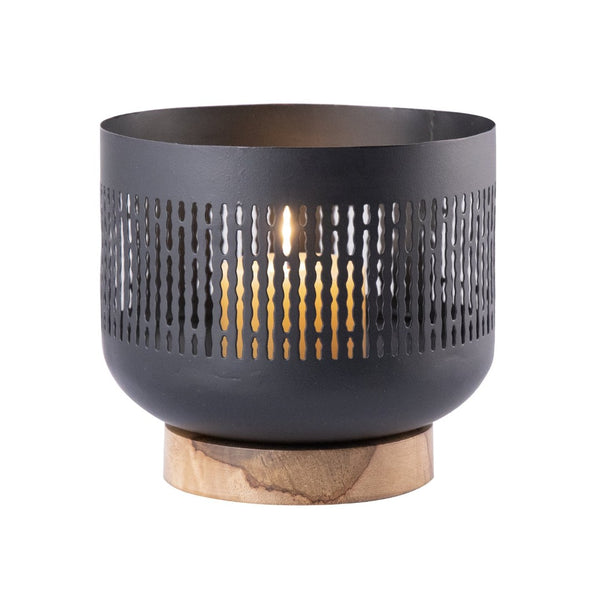 Atlas Terrell Hurricane - Striking Matte Black Decorative Accessory with Natural Wood Base for Elegance Small Matte Black AC11636-01