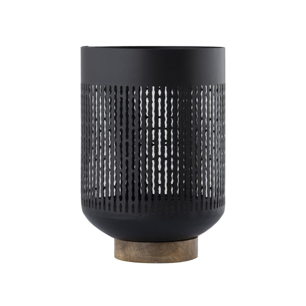 Atlas Terrell Hurricane - Striking Matte Black Decorative Accessory with Natural Wood Base for Elegance Medium Matte Black AC11636-02