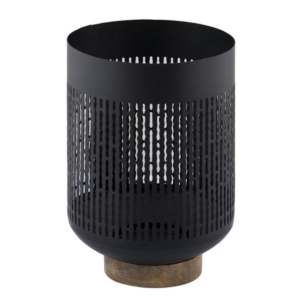 Atlas Terrell Hurricane - Striking Matte Black Decorative Accessory with Natural Wood Base for Elegance Medium Matte Black AC11636-02