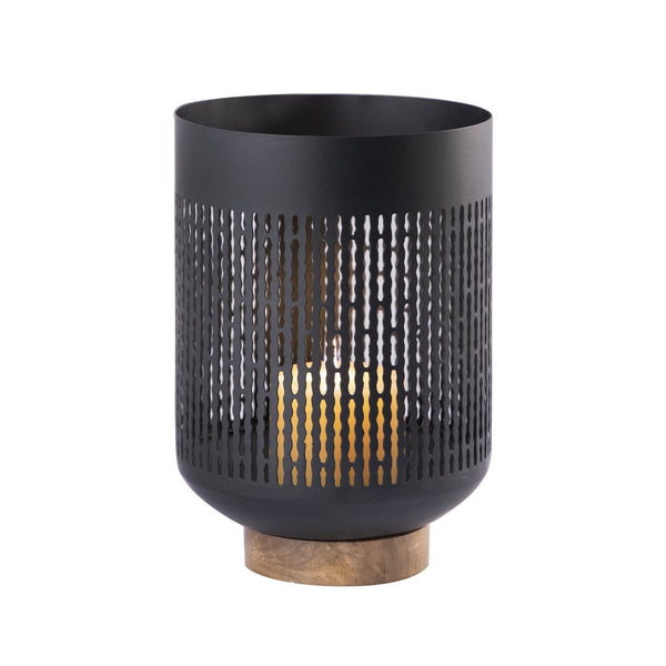 Atlas Terrell Hurricane - Striking Matte Black Decorative Accessory with Natural Wood Base for Elegance Medium Matte Black AC11636-02