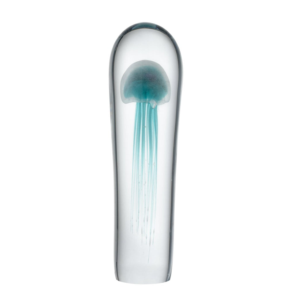 Atlas Threads Decorative Object - Hand-Blown Glass Cylinder with Aqua Orb for Modern Coastal Decor AC11638-01