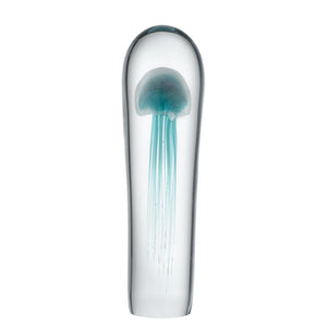 Atlas Threads Decorative Object - Hand-Blown Glass Cylinder with Aqua Orb for Modern Coastal Decor AC11638-01