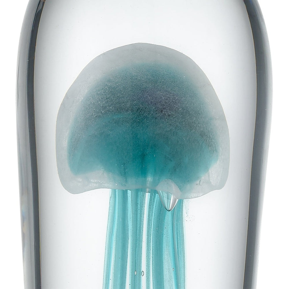 Atlas Threads Decorative Object - Hand-Blown Glass Cylinder with Aqua Orb for Modern Coastal Decor AC11638-01